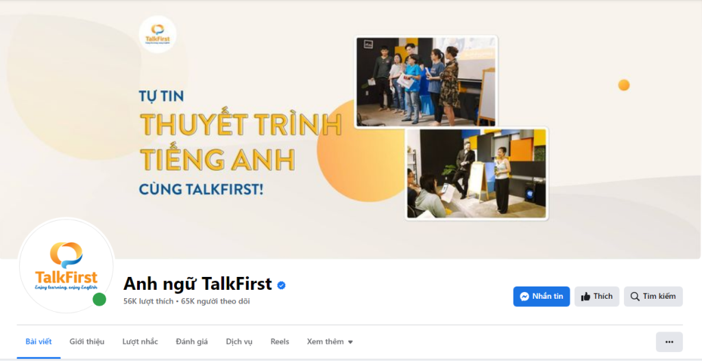 Trang Facebook của Trung tâm Anh ngữ Talk First